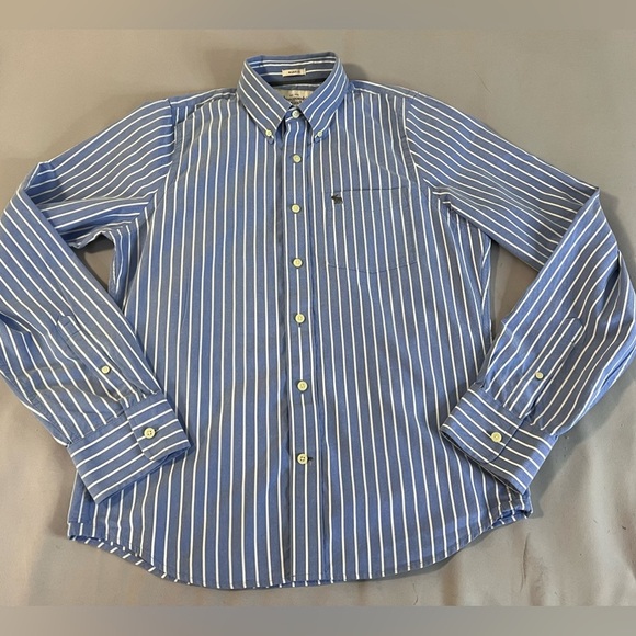 Abercrombie & Fitch Men's Sz XL Muscle Fit Shirt Blue White Stripe Pinstripe - Picture 3 of 10